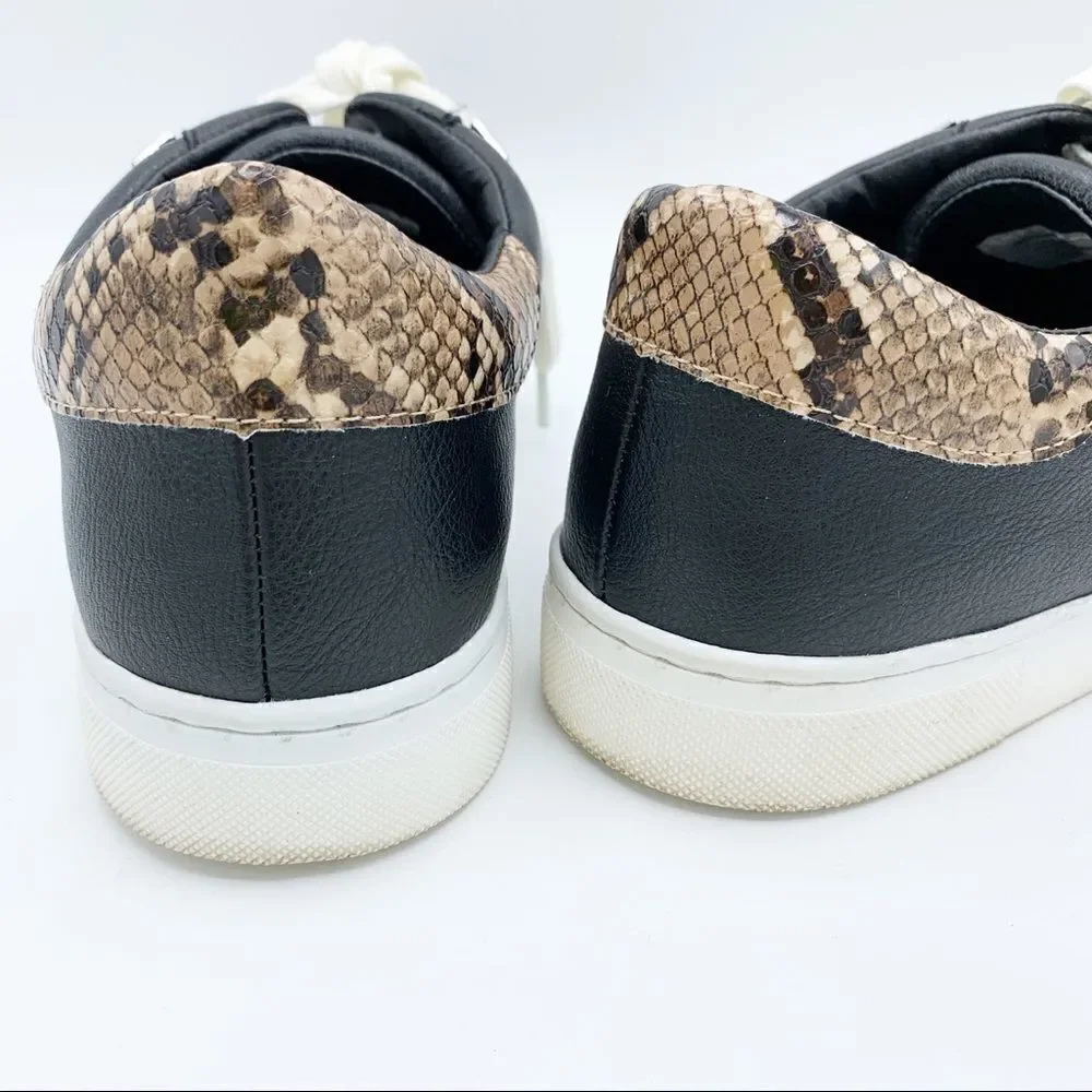 Steve Madden Sienna Black Lace‎ Up Sneakers with Snakeskin and Stud Detailing